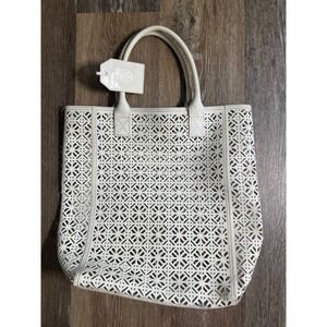 Tory Burch Cream Laser-Cut Leather Tote